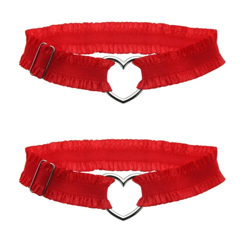 Gothic Oberschenkelstrumpfband Herz Spitze Gerafft Beinband Verstellbares Cosplay-Accessoire Oberschenkelkette Bequem Modische Beinbekleidung