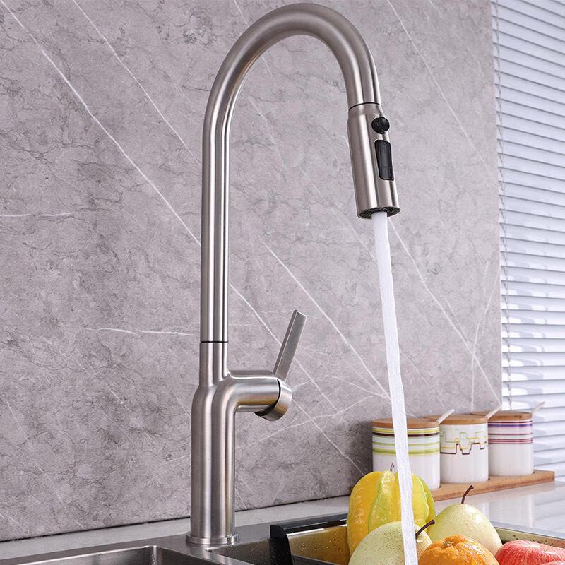TLXT Wall-Mounted Brushed Stainless Steel Hot & Cold Sink Faucet