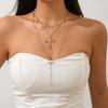 Europe and America Cross Border Hip Hop Ins Diamond Cross Pendant Long Necklace Stylish Twin Star Chain Tassel Necklace