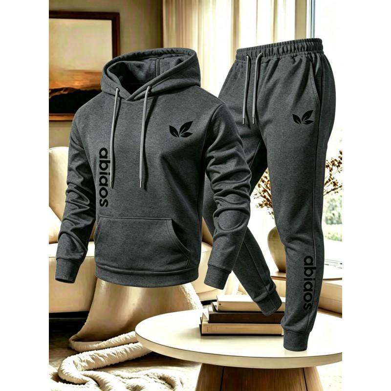 Mens Casual Tracksuit Hoodie Sweatpants Set Solid Color Simple Couple Style