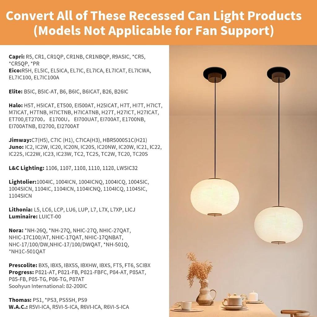 Upgrade R5 and 6 Complete Recessed Can Light Conversion Kit, Ceiling Light Fixture, Pendant & Hanging Light, Ceiling Fan Compatible, 7¾ Inch Flat