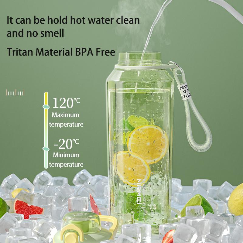 Large Capacity Sports Water Bottle with Time Marker Outdoor Portable Tritan Cup Leak-proof Water Bottles with Straw 1000/1500ML