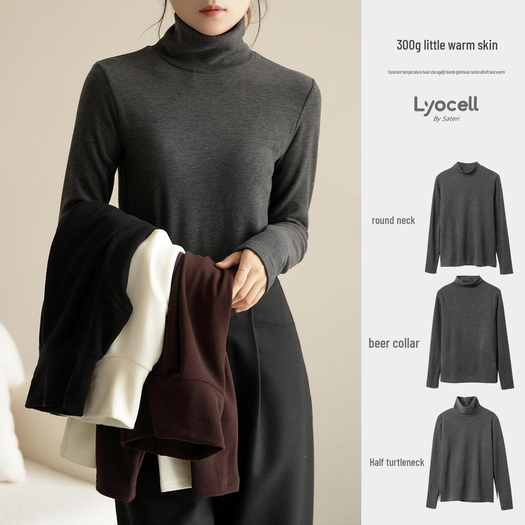 Women's Warm Long Sleeve Semi-High Collar Shirt - Autumn/Winter Style, Class A, 300g