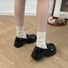 Black Round Head British Style Platform Small Leather Shoes Autumn and Summer 2025 New Thick Heel Women's Shoes Popular Versatile Loafers