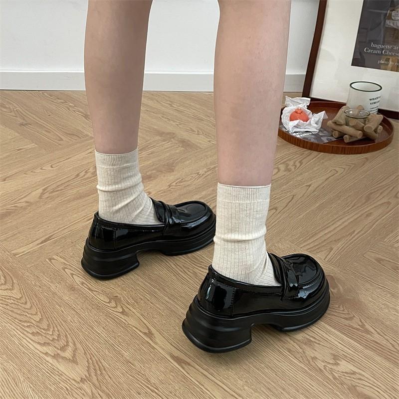 Black Round Head British Style Platform Small Leather Shoes Autumn and Summer 2025 New Thick Heel Women's Shoes Popular Versatile Loafers
