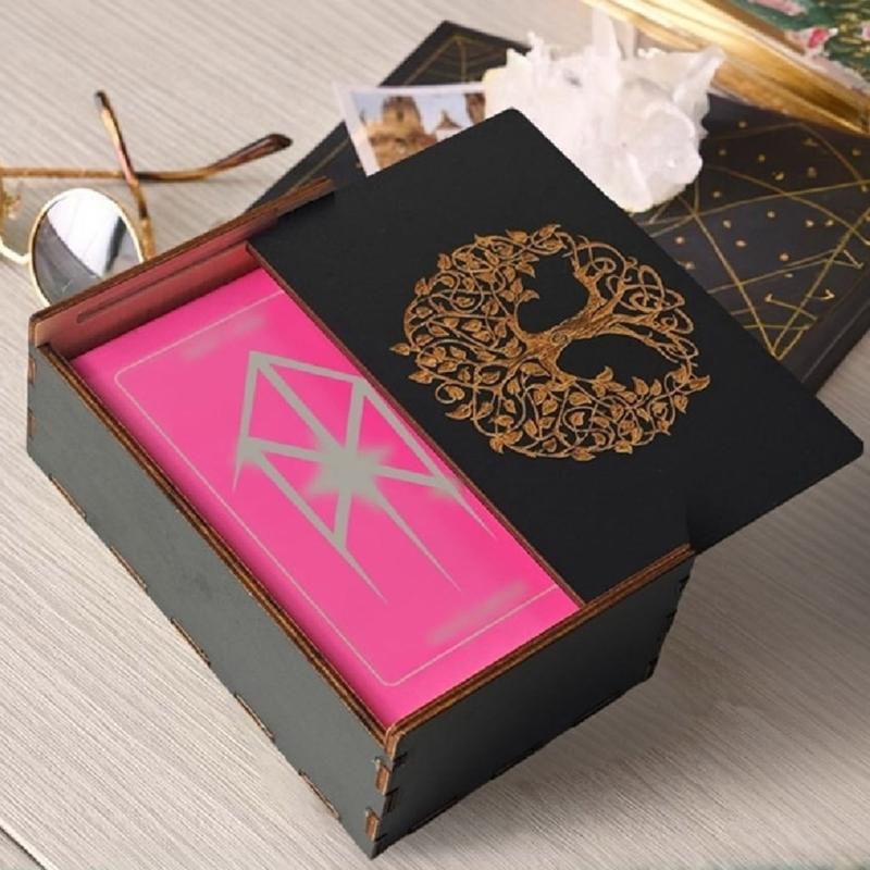 Portable Tarots Cards Box Astrology Divination Storage Case Wood Cards Container Exquisite Astrology Trinkets Box