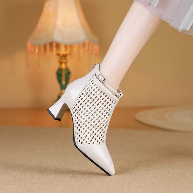 Fashion The New Summer Style of Hollow Thick-heeled and High-heeled Breathable Mesh Boots Goes Well with Versatile Mesh Ankle Boots