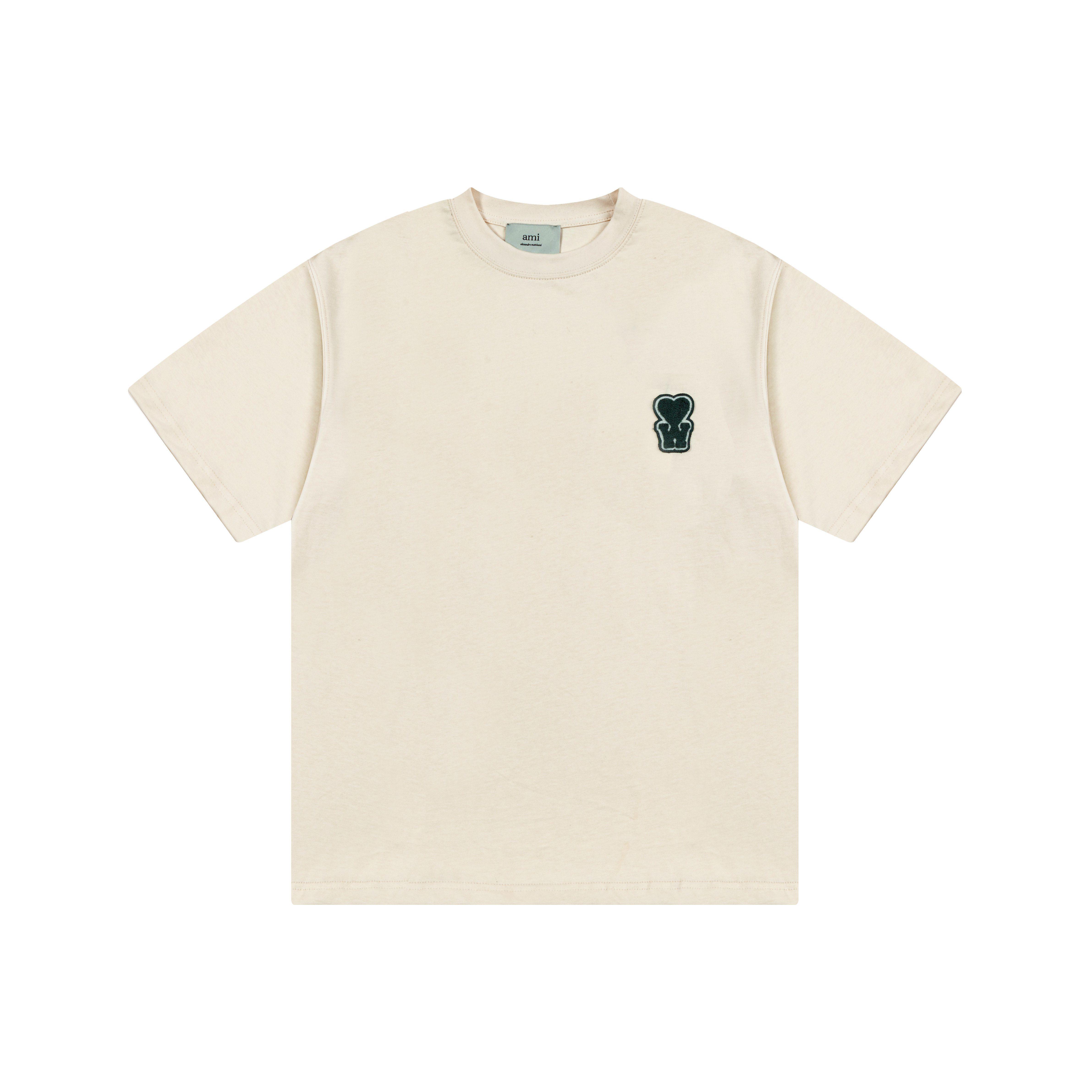 AMI Zomer Nieuw Logo Contrasterend Logo Koppel T-shirt met Korte Mouwen L
