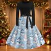 Women's Casual Christmas Print Dress, Round Neck Vintage Holiday Dress