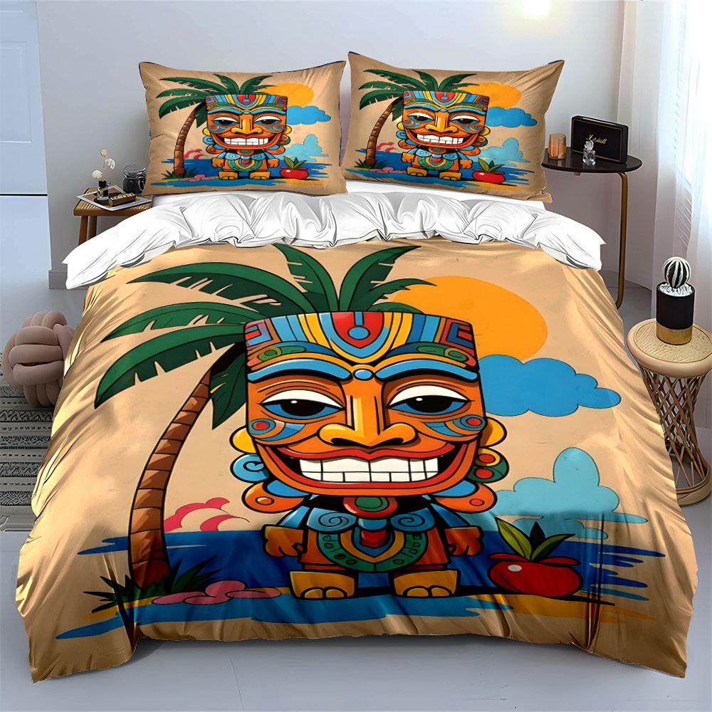 Colorful Tiki Mask Design. Bedding Sets Duvet Cover Sets Duvet Covers Pillowcases(1*Duvet Cover 2*Pillowcases Without Duvet Insert)