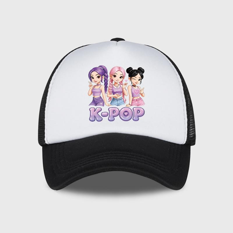 Y2K-Style Baseball Cap with K-Pop Print Design | Summer Mesh Trucker Cap | Festival Gift | Streetwear Sun Hat | Perfect Gift
