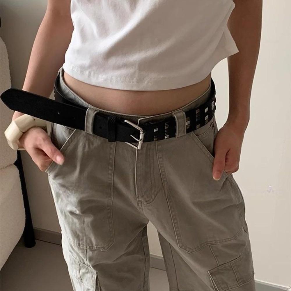 Leather Rivet Waist Belt Gothic Dress Jeans Belt American Women's Belt  Streetwear