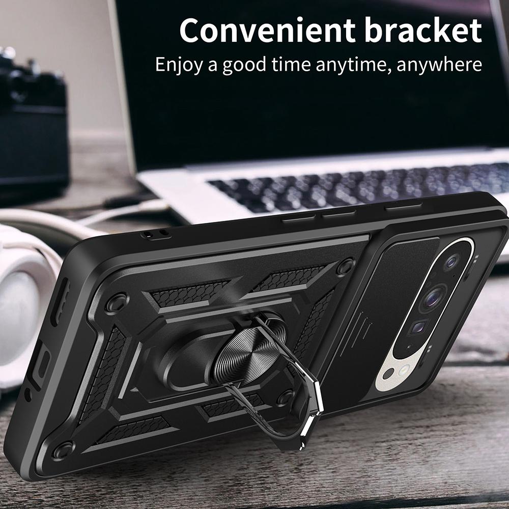 For Google Pixel 9 Pro/Pixel 9 Case with Slide Camera Lid PC+TPU Kickstand Phone Cover