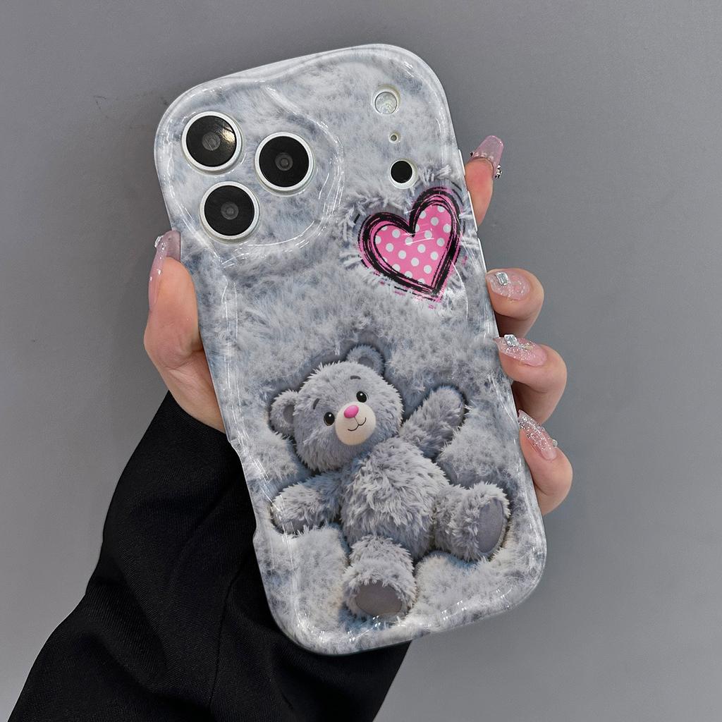Grey Plush Teddy Bear Love Print Phone Case For Samsung Galaxy S26 S25 S24 S23 S22 S21 Ultra Plus FE A16 A35 A56 A34 A54 Cover