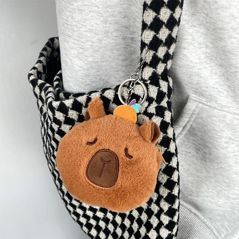 Cute Unique Capybara Family Plush Keychain Adorable Coin Purse Toy Orange