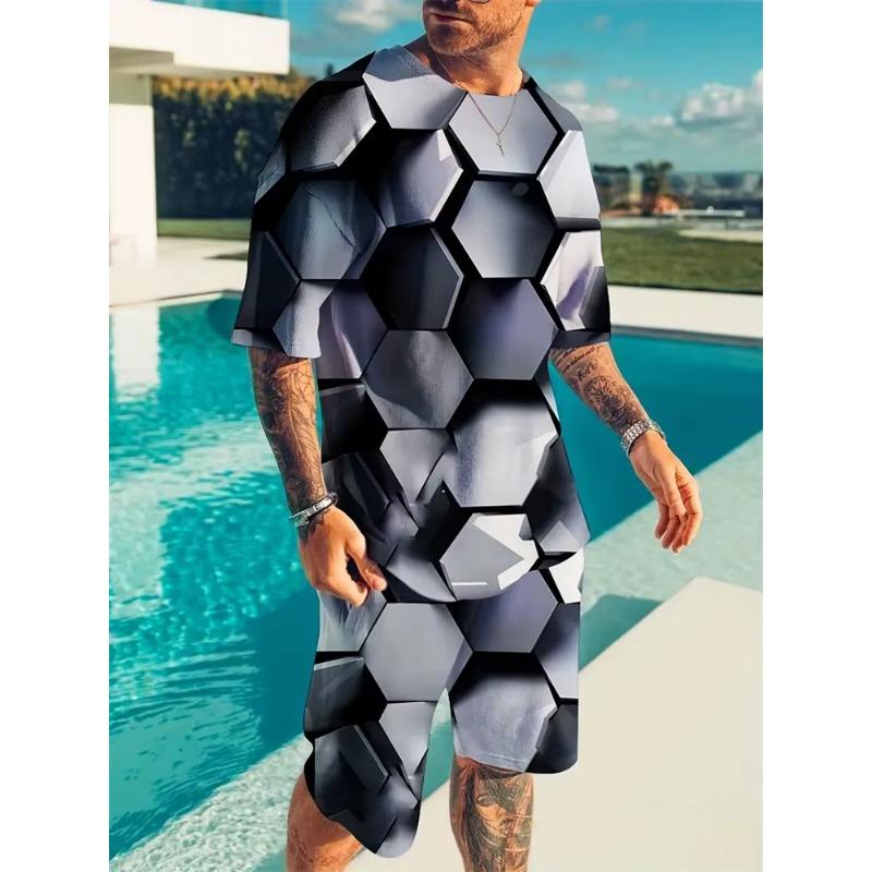 Sommer Neu Herrenanzug Täglich Straße Lässig Kurzarm T-Shirt Outdoor Sport Mode Bequeme Shorts 3D Texturdruck