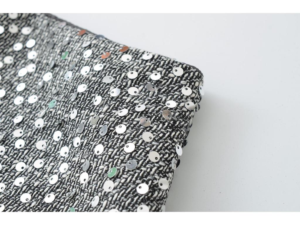Gonna Corta A-line da Donna Petite Grigio Argento con Paillettes - Stile Piccante Autunno/Inverno 2025