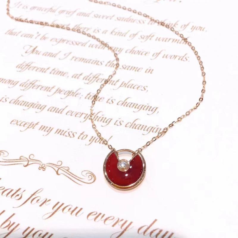 18K Rose Gold Plated Amulet Necklace with Carnelian & Diamonds – Elegant, Simple, Versatile Design