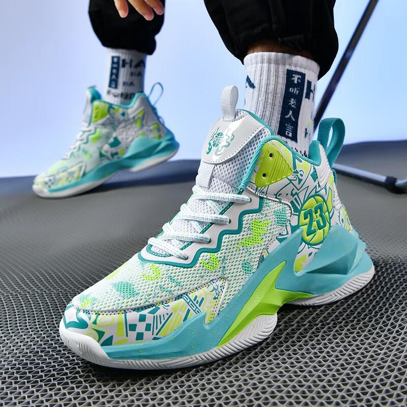 Super handsome high-top teenagers actual combat trend sports shoes men's mesh breathable basketball shoes students shock-absorbing and wear-resistant