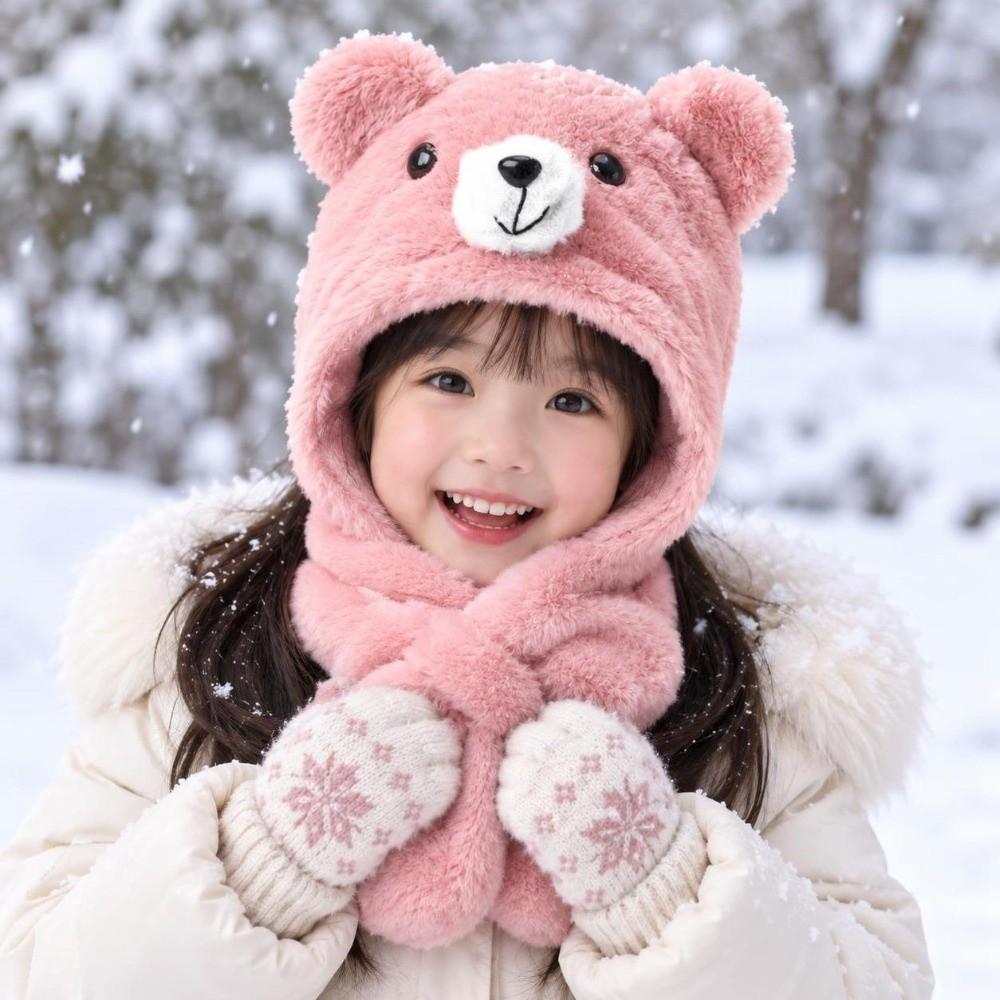 Thickening Kids Integrated Scarf Hat Soft Bear Earmuffs Hat Gift Winter Beanie Hat Outdoor Play
