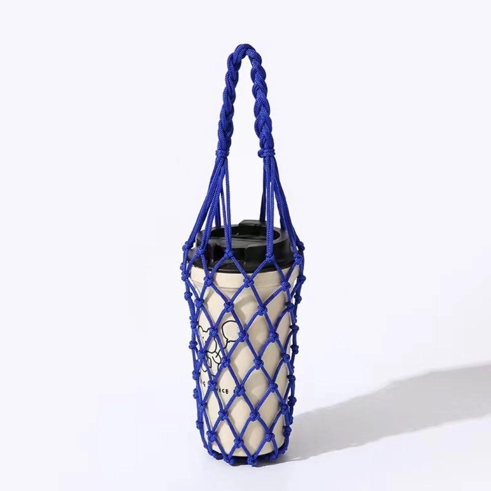 Portable Hand Woven Mesh Bag Hollow Out Handheld Coffee Bag Reusable Beverage Bag