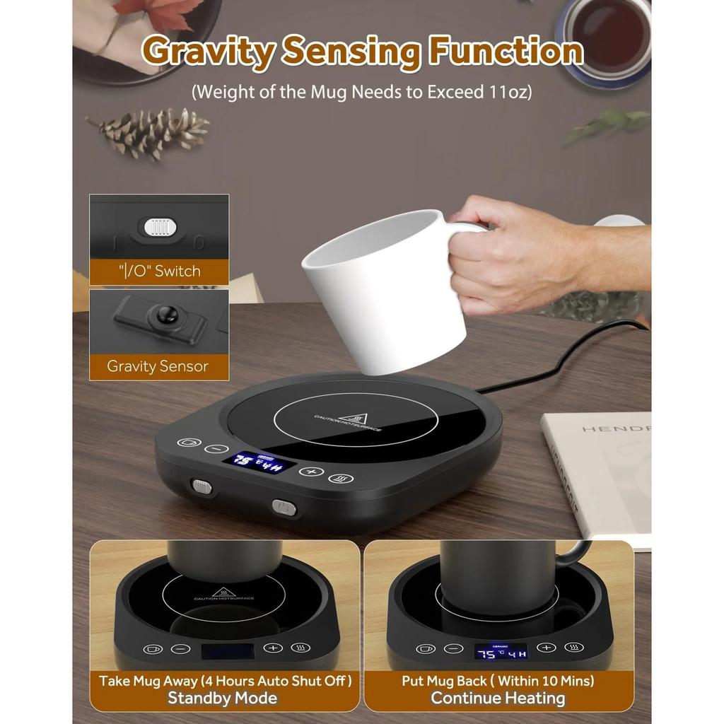 Coffee Mug Warmer, Mug Warmer for Desk, Smart Cup Warmer with Gravity Sensor, 9 Temperature Settings, 1-9H Timing, 4H Auto Shut Off