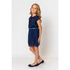Girl's Round Neck Belted Pleated Dress