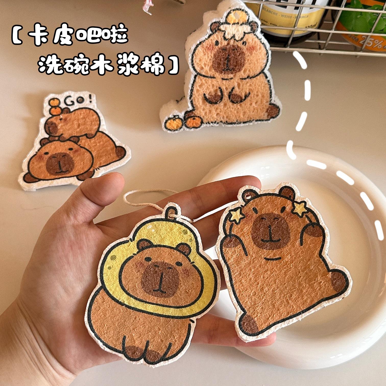 4PCS Wood Pulp Sponge Cartoon Compressed Cleaning Sponge Dish Cleaning Utensil Washing Sponge for Kitchen Household