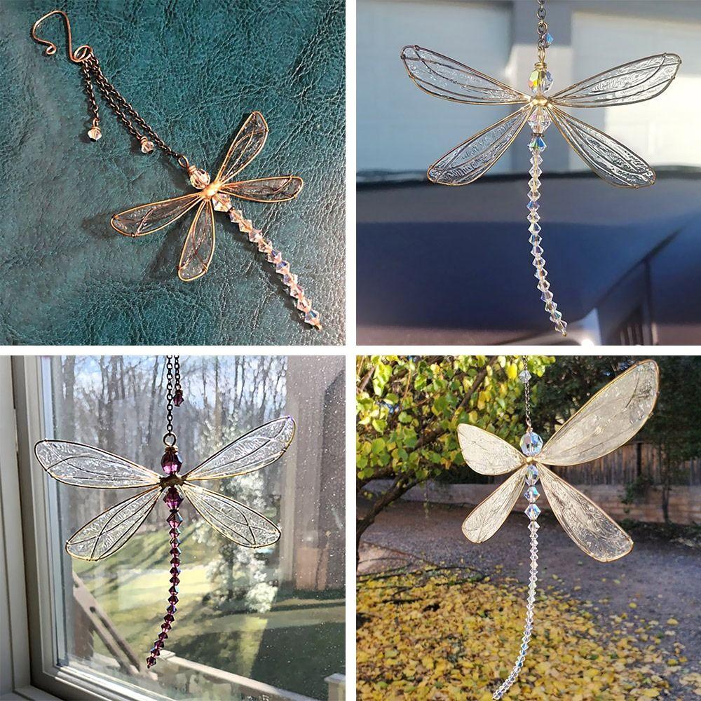 Creative Window Hanging Decorations Christmas Gift Wind Chimes Dragonfly Wings Metal Ornaments Crystal Pendant