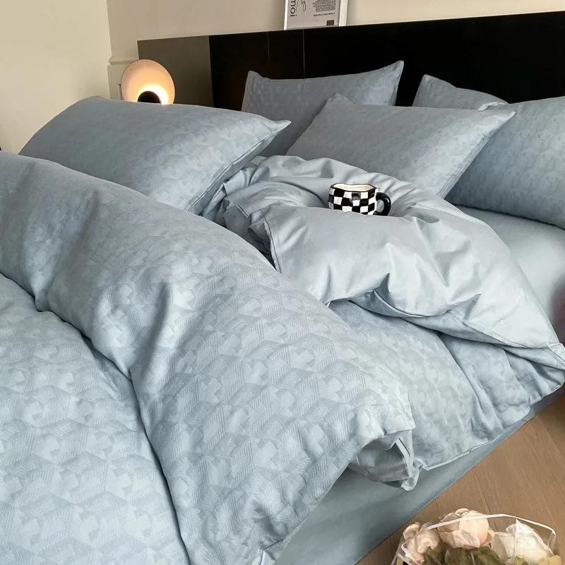 Light Luxury Soft Thick 100% Cotton Flat Sheet Sets Satin Jacquard Silky Bedding Set for Seasons Single Double Bed Comfort Set