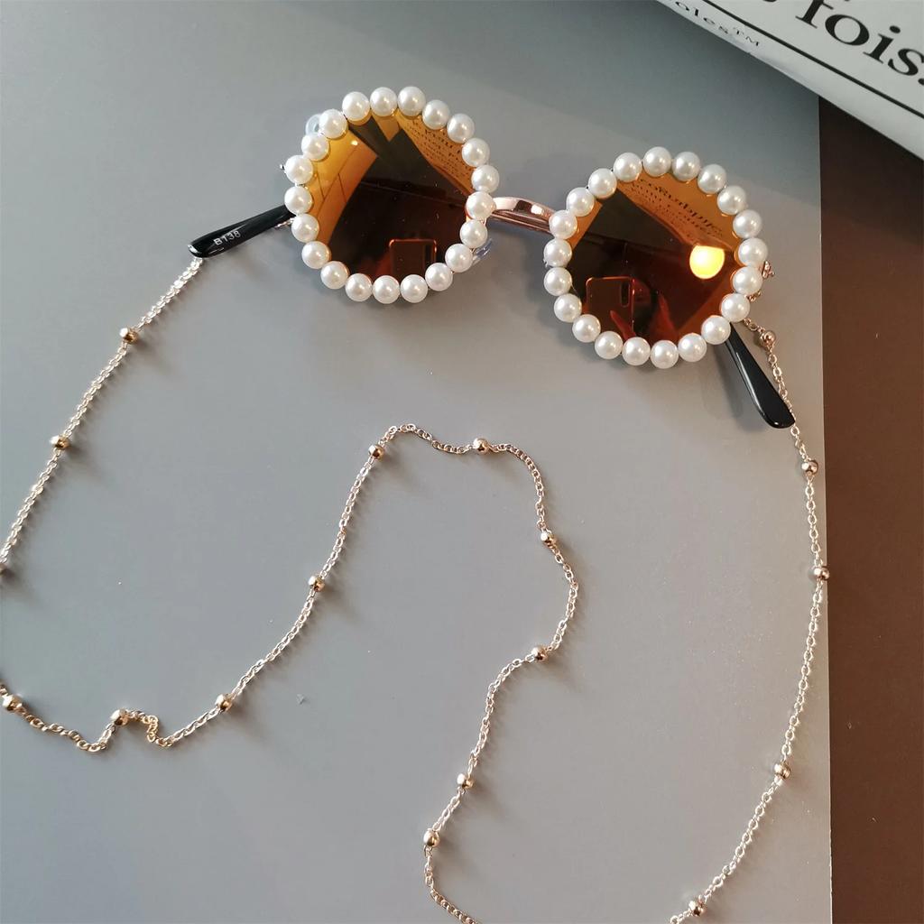 New Luxury Pearl Sun Glasses Women Fashion Metal Frame Round Sun Glasses Designer Imitation Pearl Gradient Sun Glasses UV400