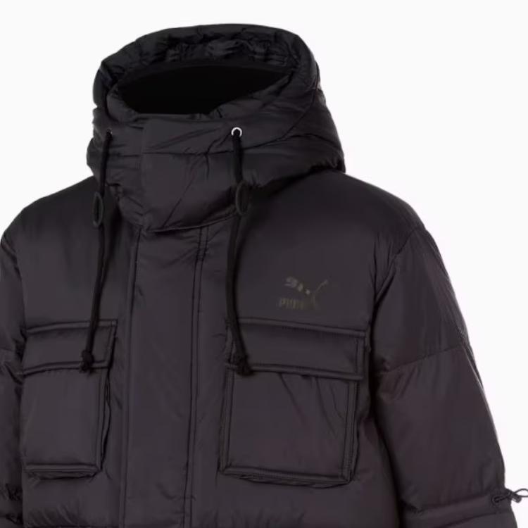 Puma Solid Color Hooded Logo Print Jacket Unisex Jacket Black 932542-01