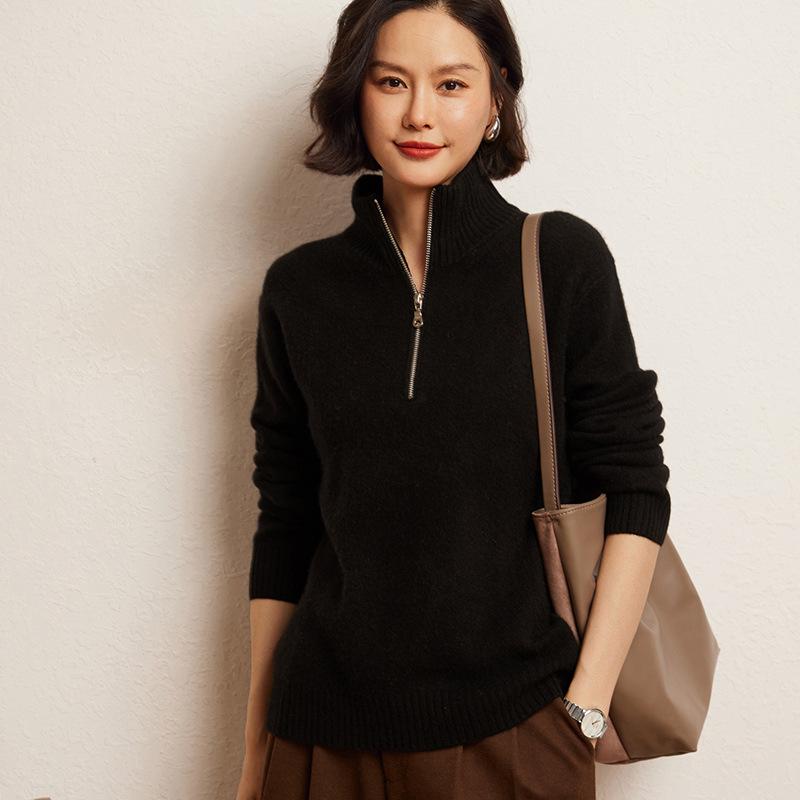 Women's Cashmere Half-Zip Hoodie Sweater - 2024 Autumn/Winter Collection