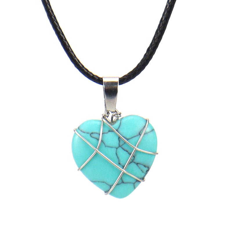 Handmade Copper Wire Winding Natural Crystal Barbie Love Necklace Cute Heart Necklace N567