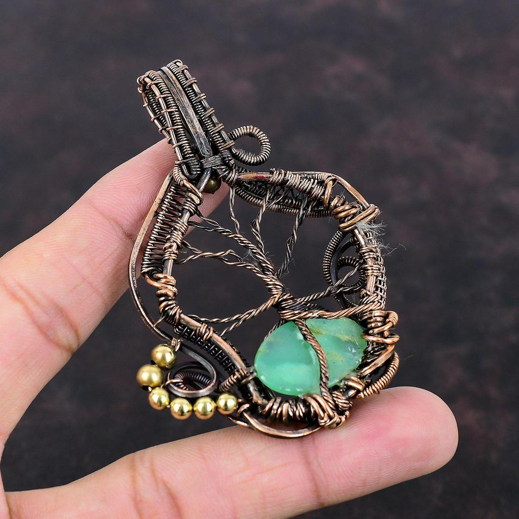 Tree Of Life Chrysoprase Pendant Copper Wire Wrapped Pendant Handmade Pendant Copper Jewelry Gemstone Pendant Gift For Her Wire Wrap Jewelry