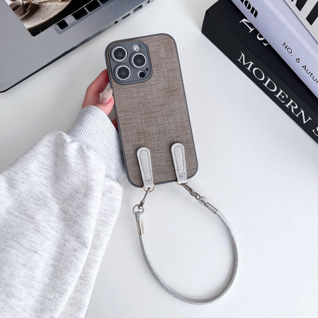 Cloth Patterned Wrist Strap Hanging Rope Phone Case for IPhone 12, 14promax Protective Case, 16plus Trendy