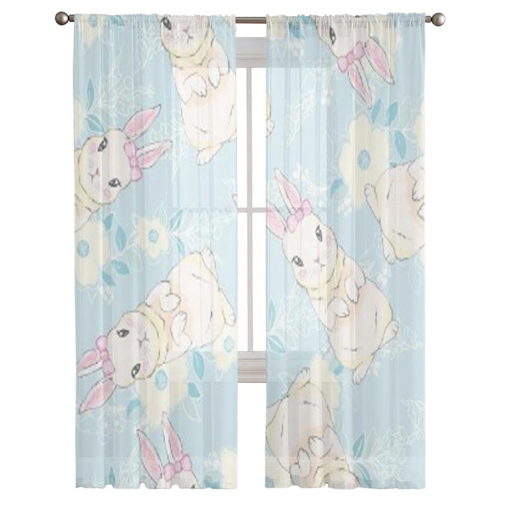 Niedlicher Cartoon-Hase Luxuriöse Chiffon-Sichtvorhänge für Wohnzimmer Schlafzimmer Dekoration Fenster Voiles Tüllvorhang