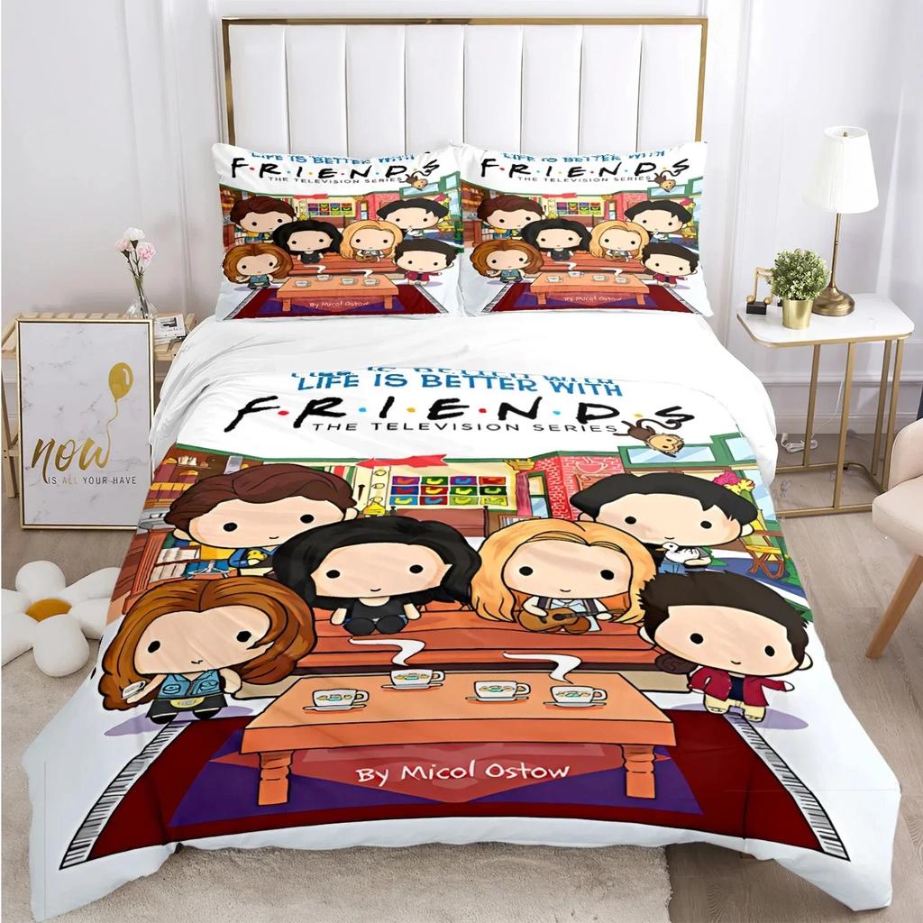 Přátelé Vtipné anime Celoroční povlečení Tištěná sada povlečení s povlakem na polštář Povlak na přikrývku Jednolůžko Dvojlůžko Queen Super King Velikost