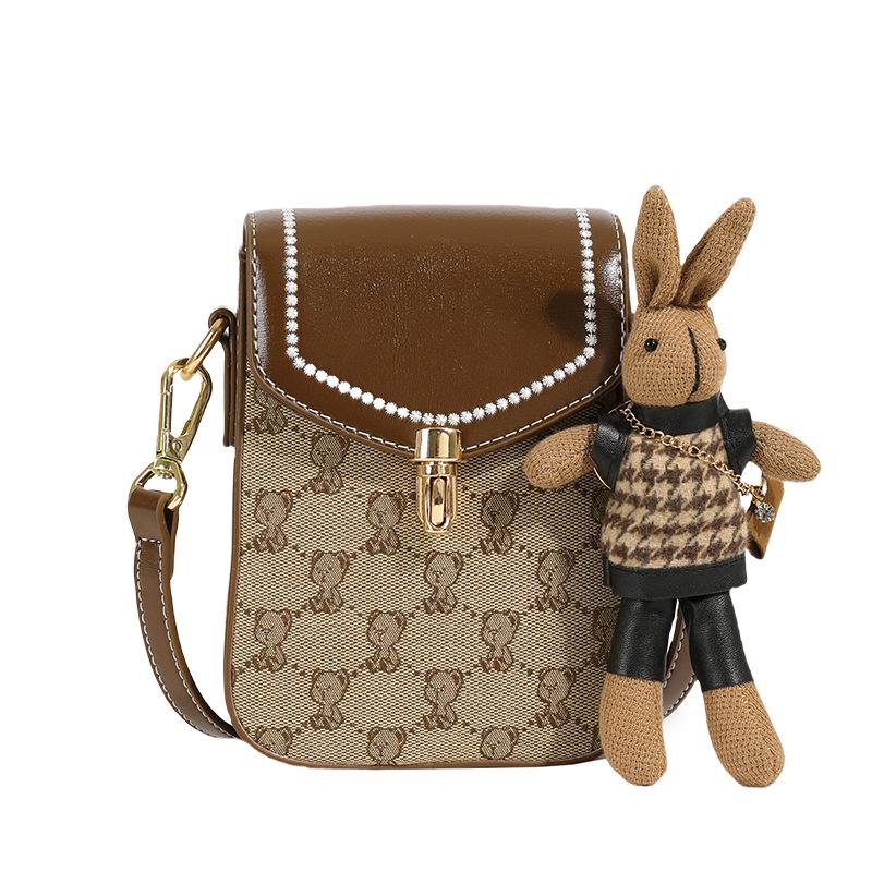 Damen Canvas Bär Schulter Crossbody Tasche - Lässig, Vielseitig, Farbblock-Design