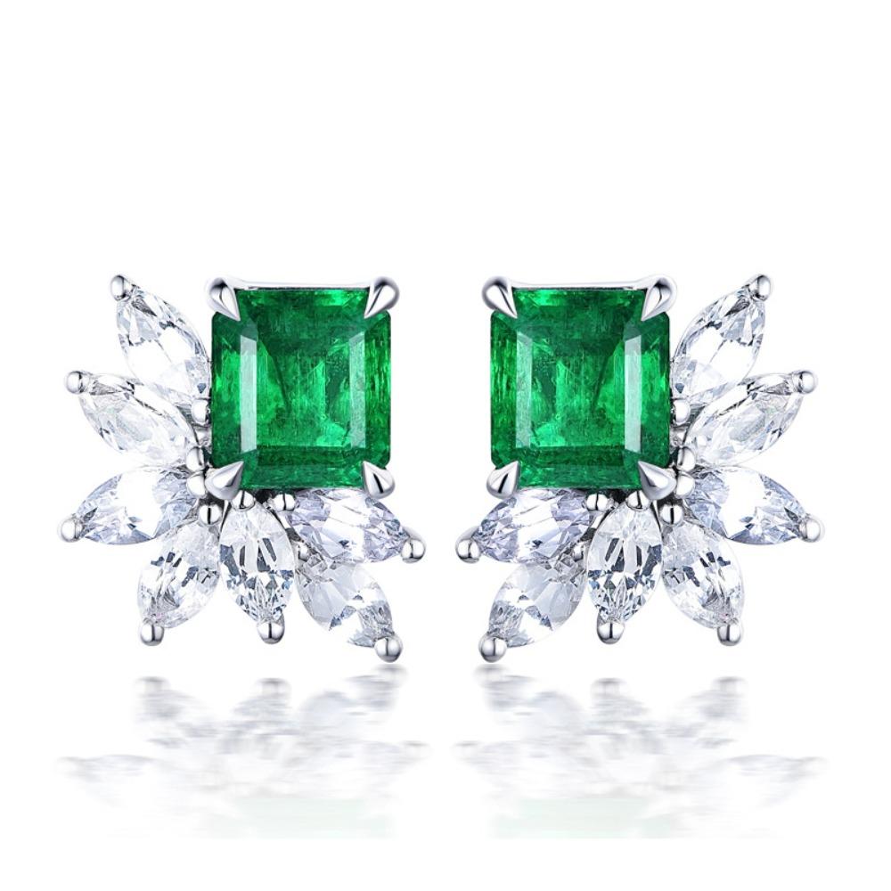 

Elegant Princess Square Emerald Earrings with Marquise Zirconia Creative Inlay for Women
