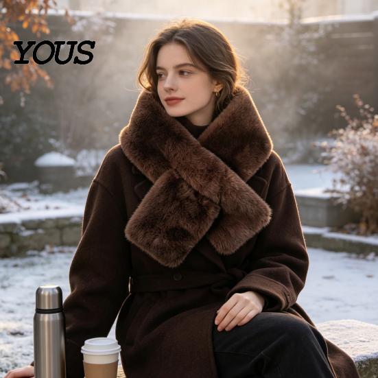 Cozy Neck Wrap for Travel Women Imitation Mink Fur Scarf, Thickened Soft Plush Durable Anti Shedding Scarf Warmer, Cold Weather Elegant Shawl