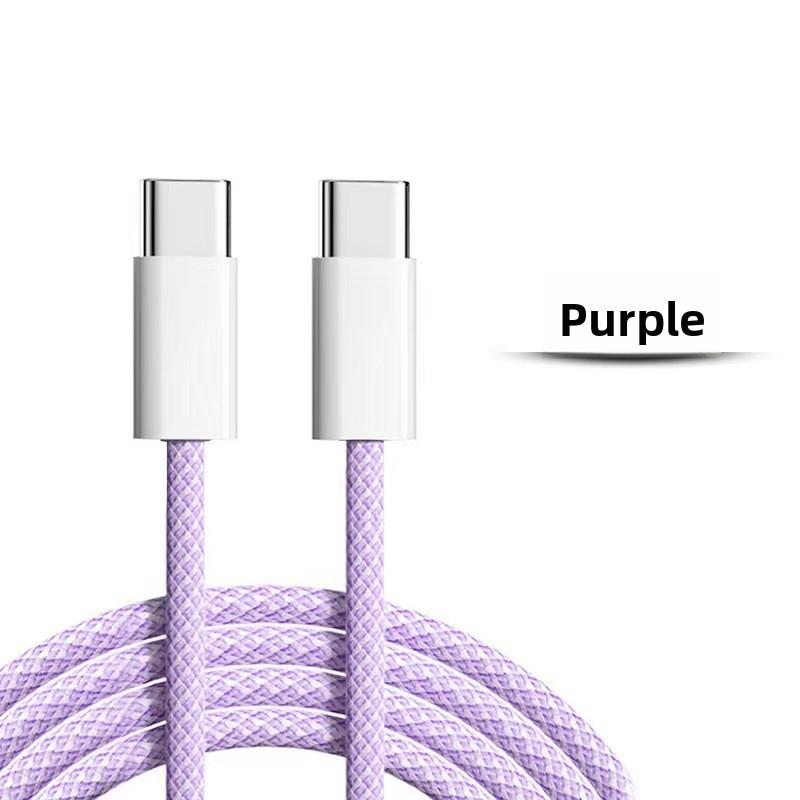 60W Dual-Head PD Fast Charging Cable for Apple and Android Phones, Macaron Braided Data Cable