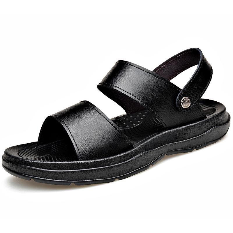 2025 Summer Men s Plus Size Cowhide Roman Sandals - Indoor/Outdoor Casual Beach Shoes 41 чёрный