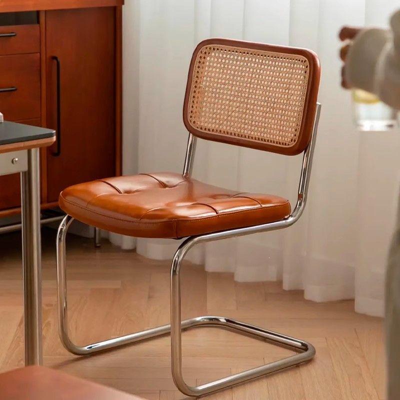 Used Light Luxury Rattan-Style Dining Chair – Stylish, Ergonomic Back Support for Home, Office, or Balcony.