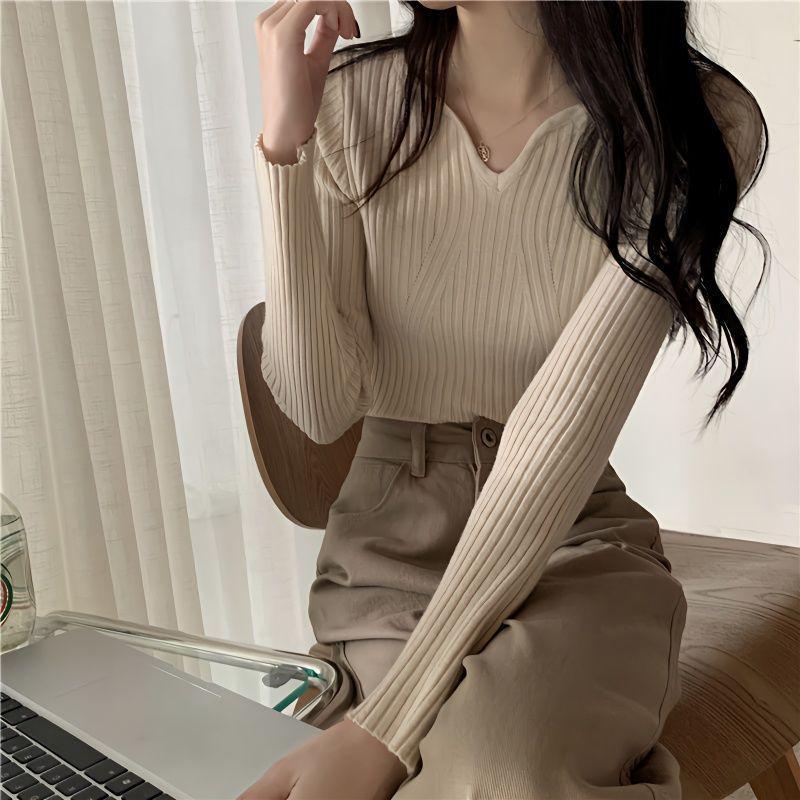 

Women s Versatile Slimming Knitted Long Sleeve Top - Spring/Autumn 2025 Extra Large