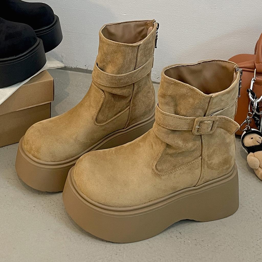 Queen Fan Explosive Retro Thick-soled Heightening Martin Boots Women's 2025 New Autumn Thin Western Short Boots