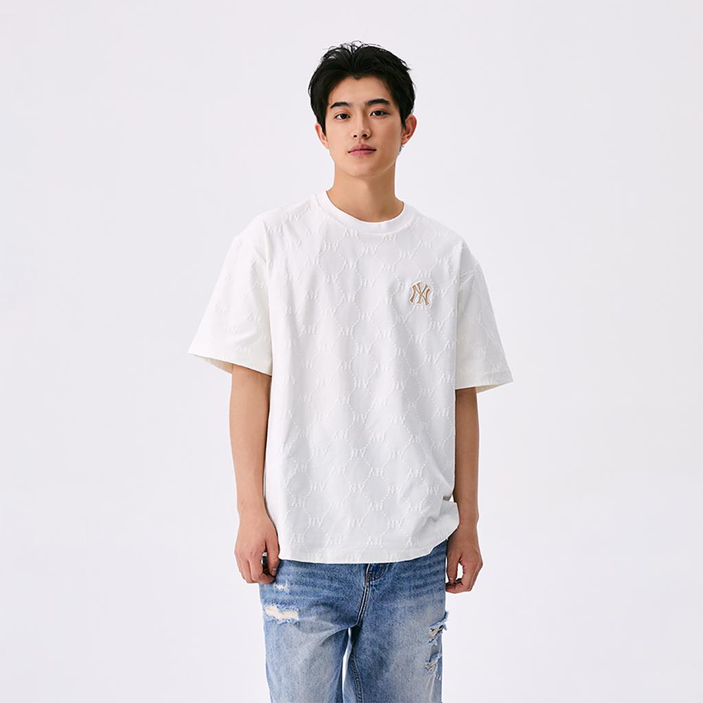 New MLB MONOGRAM Collection New York Yankees SS25 T Shirt Unisex Ivory 3ATSM1353-50IVS