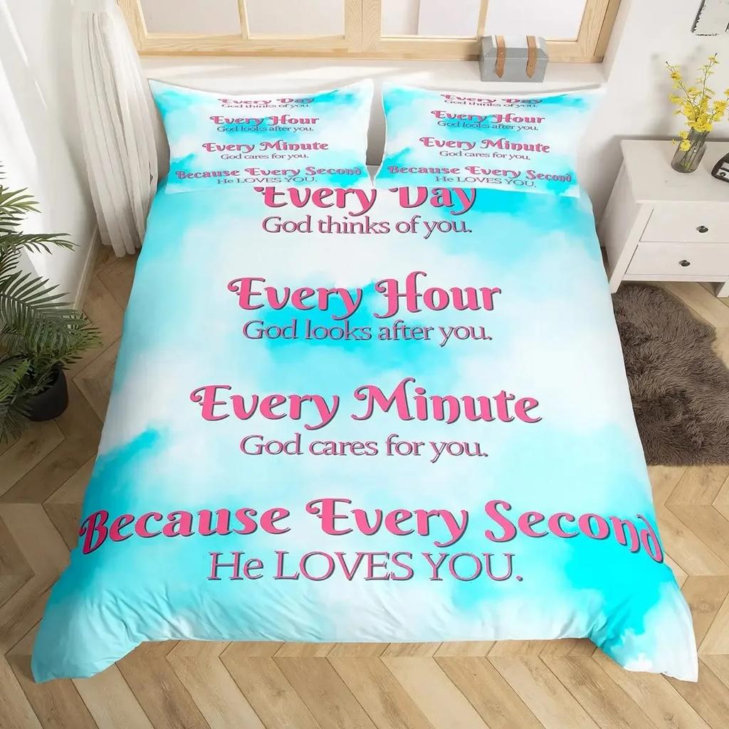 Heilende Bettbezug-Set Sternenhimmel Galaxie Schmetterling Inspirierende Gedanken Gebete Bettwäsche-Sets, Positive Energie Bettdeckenbezug