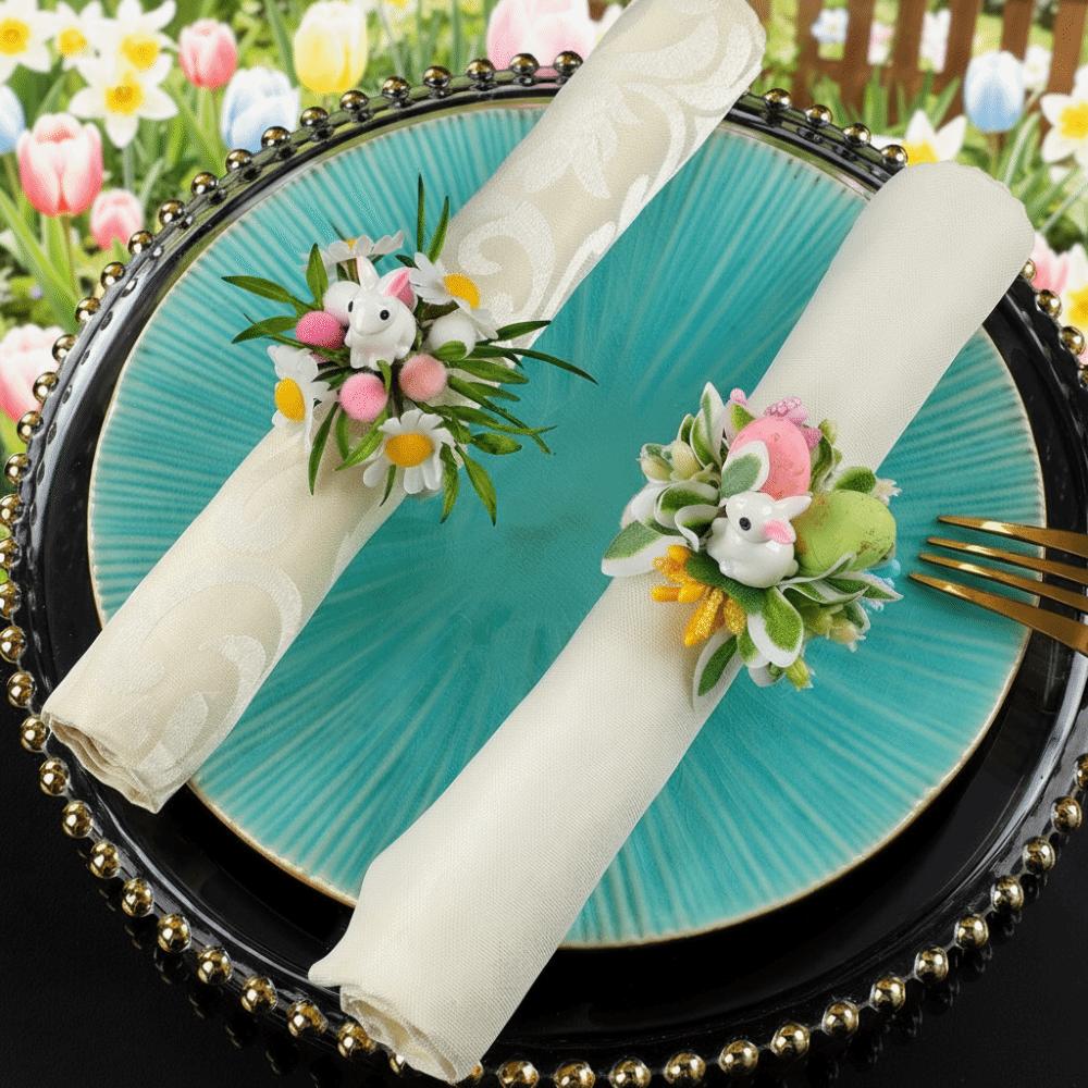 Simulation Easter Napkin Ring Plastic Foam Cartoon Artificial Flower Napkin Ring Reusable Cute Festive Napkin Buckle