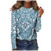 Women's Fashion Casual Long Sleeve Print Round Neck Pullover Top Blouse